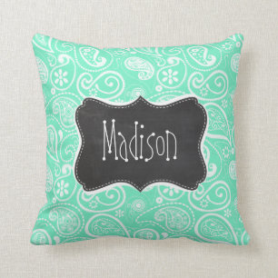 Aquamarine Paisley; Retro Chalkboard Cushion
