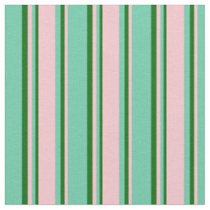 Aquamarine, Pink, and Dark Green Coloured Stripes Fabric