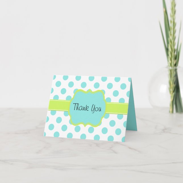 Aquamarine Polka Dot Thank You Card (Front)