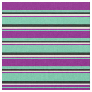 Aquamarine, Purple, Beige, and Black Lines Fabric
