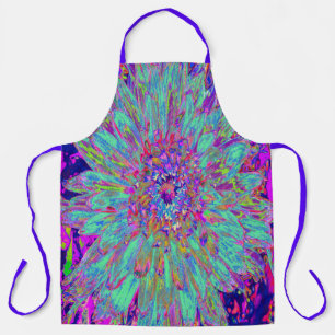 Aquamarine Rainbow Colour Abstract Dahlia Flower Apron