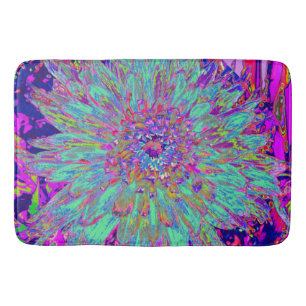 Aquamarine Rainbow Colour Abstract Dahlia Flower Bath Mat