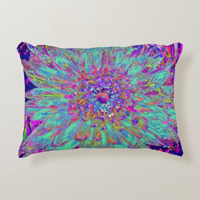 Aquamarine Rainbow Colour Abstract Dahlia Flower Decorative Cushion (Front)