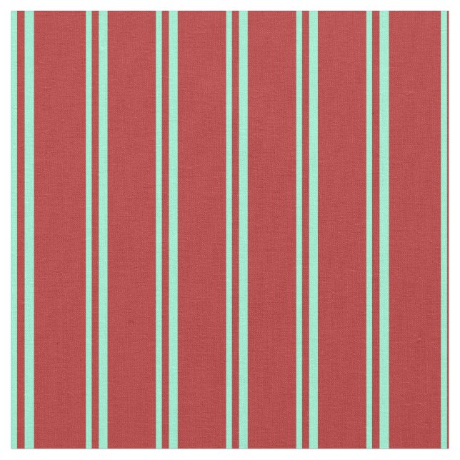 Aquamarine & Red Lines Fabric (Close Up)
