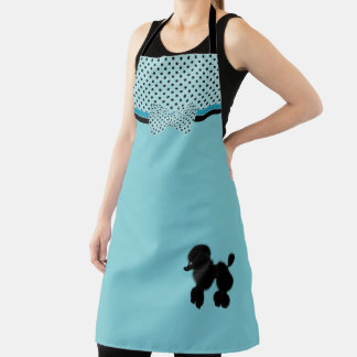 Aquamarine Retro Black Poodle and Polka Dot Apron
