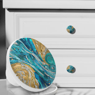 Aquamarine River Abstract Mosaic Art Ceramic Knob