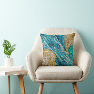 Aquamarine River Abstract Mosaic Art Cushion