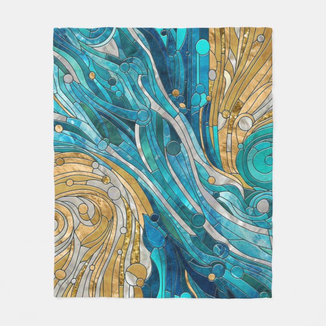 Aquamarine River Abstract Mosaic Art Fleece Blanket (Front)