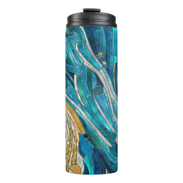 Aquamarine River Abstract Mosaic Art Thermal Tumbler (Front)