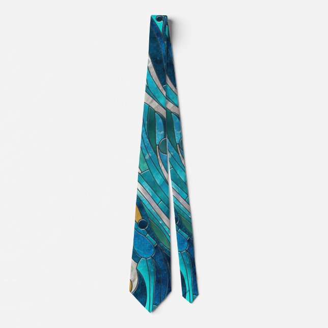 Aquamarine River Abstract Mosaic Art Tie (Front)