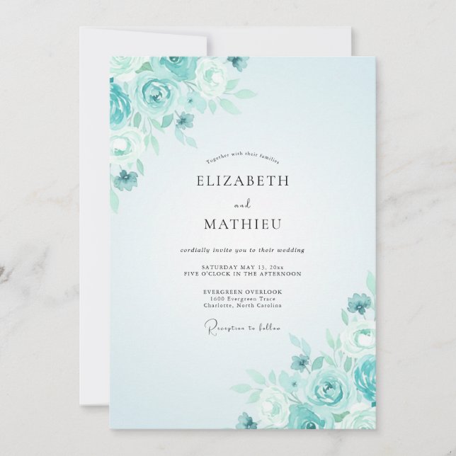 Aquamarine Rose Wedding Invitation (Front)