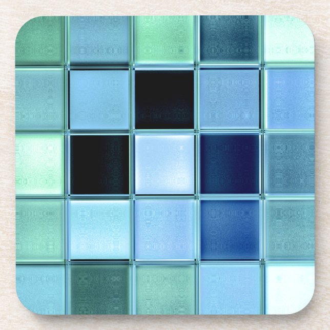 Aquamarine sea glass coaster set with cork back (Front)