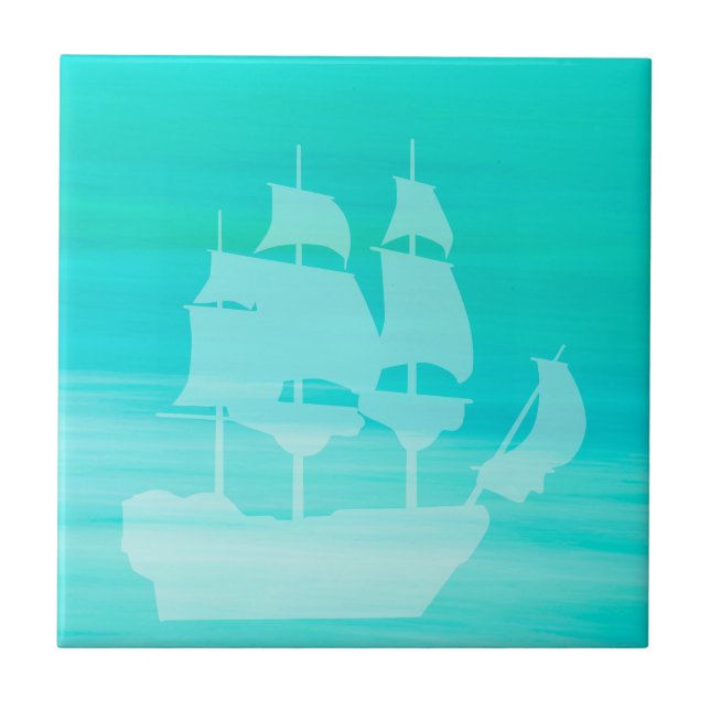 Aquamarine sea water with an old sailboat tile (Front)