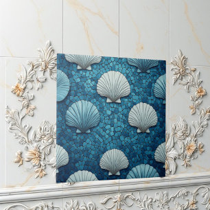Aquamarine Seashells Mosaic Blue Ocean Marine Life Tile