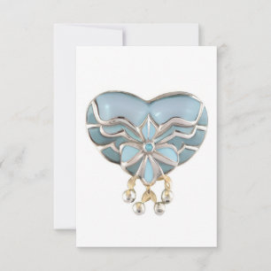 Aquamarine silver gold heart jewel thank you card