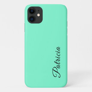 Aquamarine Solid Colour Minimalist Elegant Name iPhone 11 Case