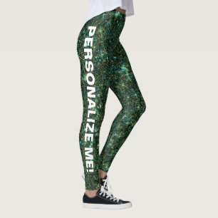 Aquamarine Spell Gold Blue Glitter CUSTOM TEXT Leggings