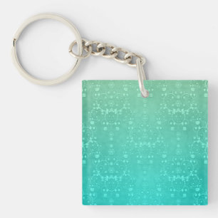 Aquamarine Teal Mint Green Fancy Damask Pattern Key Ring
