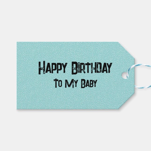 Aquamarine Texture Happy Birthday Gift Tags (Front (Horizontal))