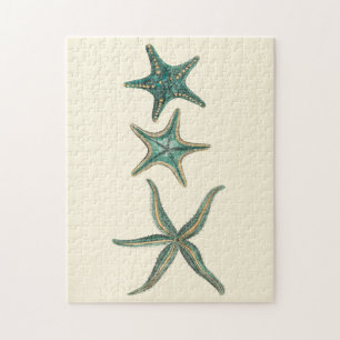 Aquamarine Triple Starfish Jigsaw Puzzle
