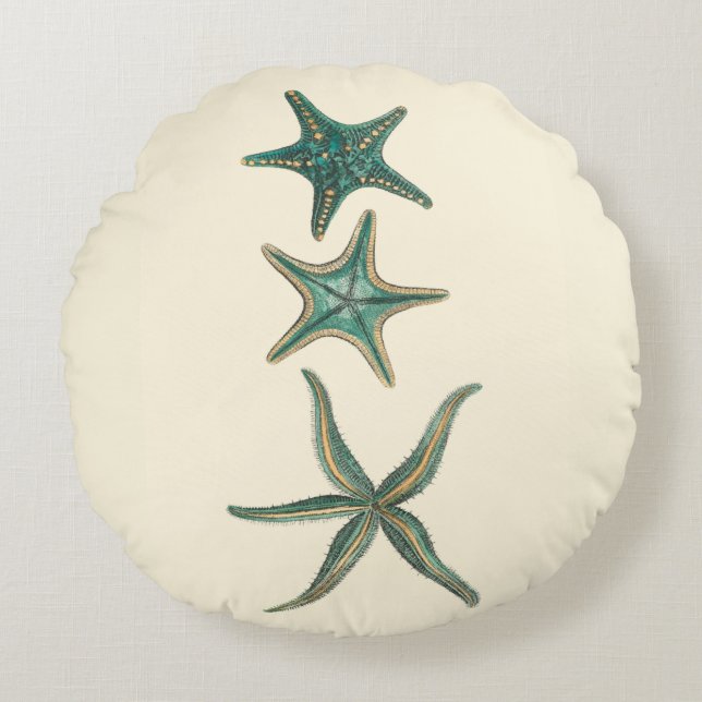 Aquamarine Triple Starfish Round Cushion (Front)