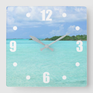 AQUAMARINE WATER, BLUE SKY/ CARIBBEAN SCENERY SQUA SQUARE WALL CLOCK