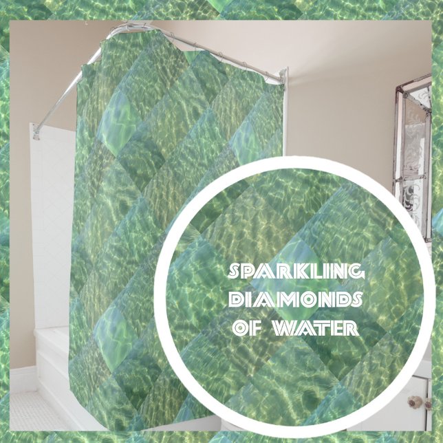 Aquamarine Water Diamond Patchwork Boho Chic Shower Curtain (Creator Uploaded)
