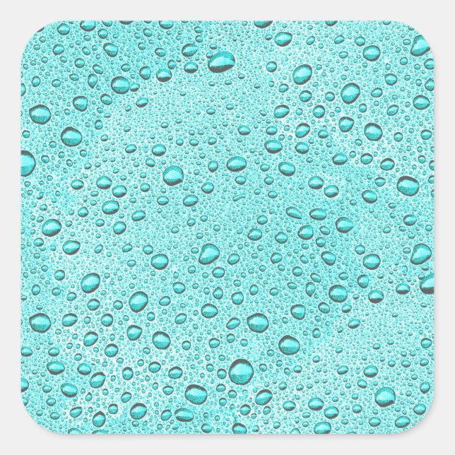 Aquamarine water droplets square sticker (Front)
