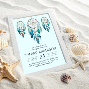 Aquamarine Watercolor Dreamcatcher Baby Shower Invitation