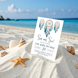 Aquamarine Watercolor Dreamcatcher Sip and See Invitation