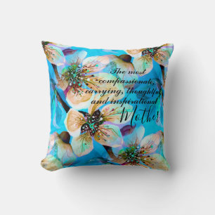 Aquamarine Watercolor Sakura Cherry Tree Flowers   Cushion
