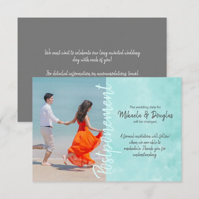 Aquamarine Wedding Postponement Card (Front/Back)