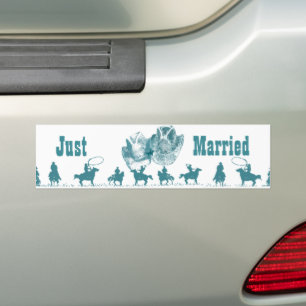 Aquamarine Western Vintage Wedding Bumper Sticker