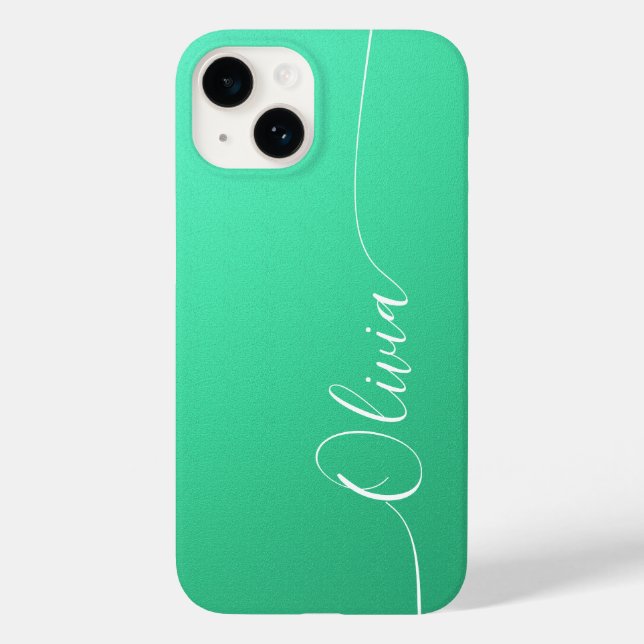 Aquamarine White Elegant Calligraphy Script Name Case-Mate iPhone Case (Back)