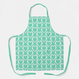 Aquamarine White Hearts Pattern Apron