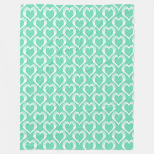 Aquamarine White Hearts Pattern Fleece Blanket
