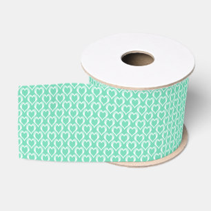 Aquamarine White Hearts Pattern Grosgrain Ribbon