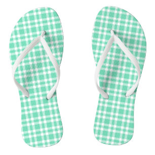 Aquamarine White Plaid Pattern Flip Flops