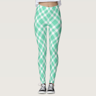Aquamarine White Plaid Pattern Leggings