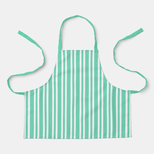 Aquamarine White Stripes Pattern Apron (Front)