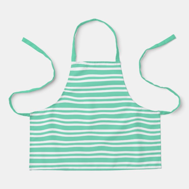 Aquamarine White Stripes Pattern Apron (Front)