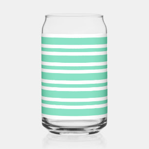 Aquamarine White Stripes Pattern Can Glass