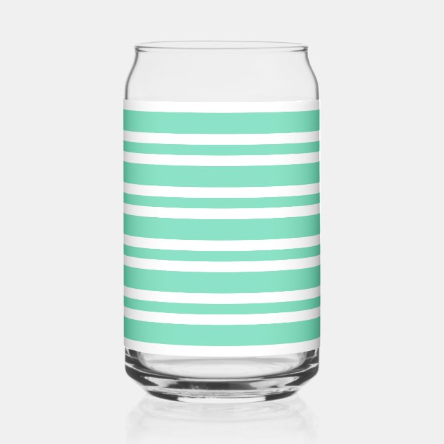 Aquamarine White Stripes Pattern Can Glass (Front)