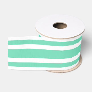 Aquamarine White Stripes Pattern Grosgrain Ribbon