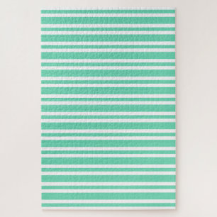 Aquamarine White Stripes Pattern Jigsaw Puzzle