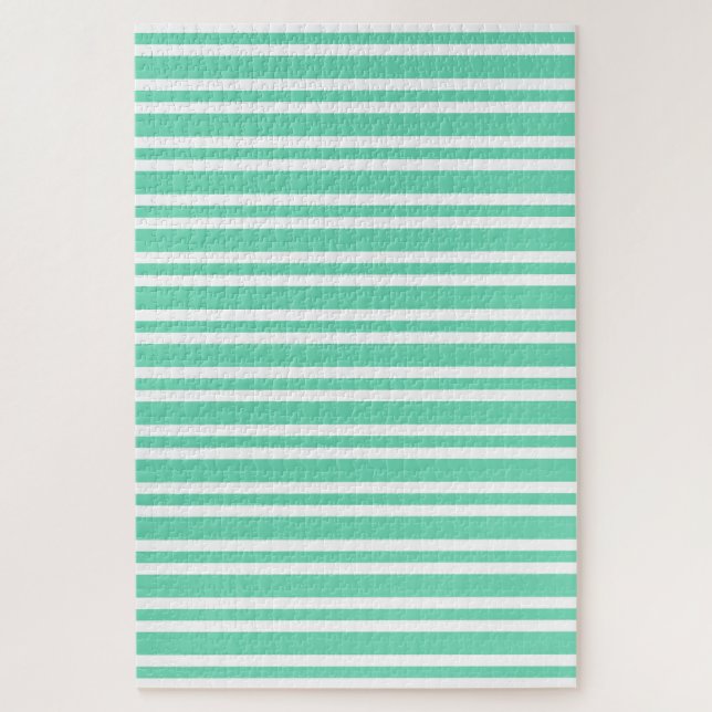 Aquamarine White Stripes Pattern Jigsaw Puzzle (Vertical)