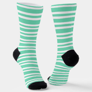 Aquamarine White Stripes Pattern Socks