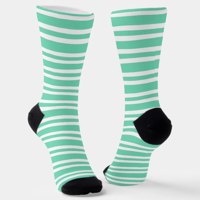 Aquamarine White Stripes Pattern Socks (Angled)