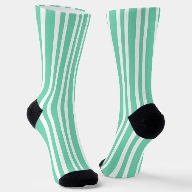 Aquamarine White Stripes Pattern Socks (Angled)