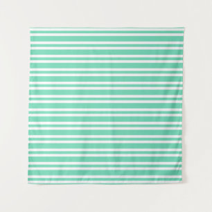 Aquamarine White Stripes Pattern Tapestry